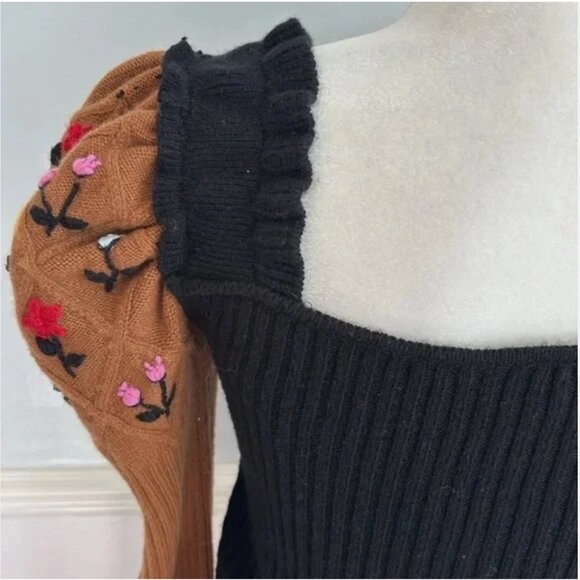 CORMIO Oma Sweater Sz Large Brown Black Cashmere Merino Wool Embroidered - Picture 9 of 11